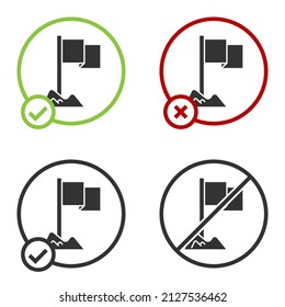 Black Flag icon isolated on white background. Location marker symbol. Circle button. Vector