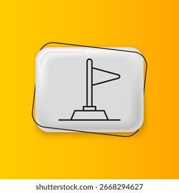 Icono negro de la bandera aislado en el fondo amarillo. Victoria, ganar y conquistar el concepto de adversidad. Botón rectángulo plateado. Vector