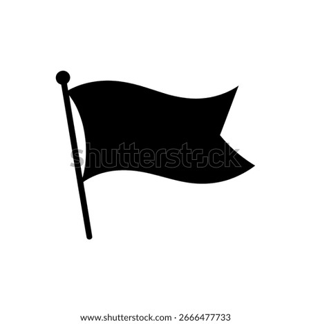 Black flag icon waving on a pole isolated on white background in simple style. Design element for web, logo, or print. Vector illustration.
