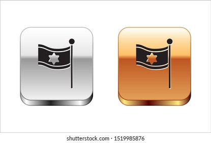 Black Flag of Israel icon isolated on white background. National patriotic symbol. Silver-gold square button. Vector Illustration