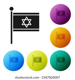 Black Flag of Israel icon isolated on white background. National patriotic symbol. Set icons in color circle buttons. Vector