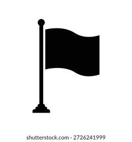 Bandera negra en asta de bandera ondeando contra fondo blanco des