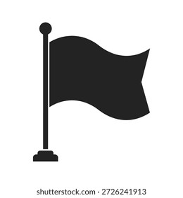 Black flag on a pole with a rounded and base white silhouette desi