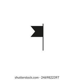 A black flag on a stick against a white backdrop is displayed