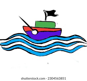 Black flag sea ship blue color water waves