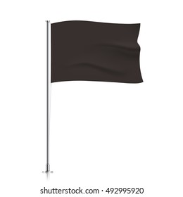 Black flag template. Black horizontal waving flag, isolated on background. Vector flag mockup.