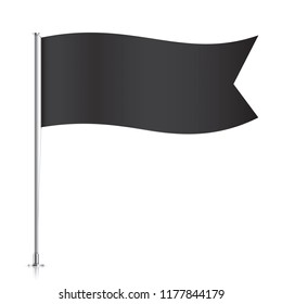 Black flag waving on metallic pole. Wide flag mockup. Vector flag template.