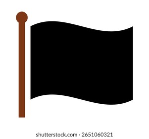 Black flag waving on pole simple graphic icon. Clipart image isolated on background.