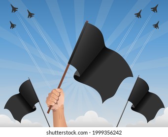 Black flags Flying under the blue sky