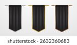 Black flags with gold outline. Luxury royal pennant or banner icon set