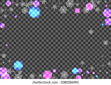 Black Flake Background Transparent Vector. Circle Flyer Frame. Blue December. Bright Bokeh Glow. Glitter Card.