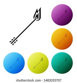 Black Flame arrow icon isolated on white background. Hipster arrow icon. Set icons colorful circle buttons. Vector Illustration