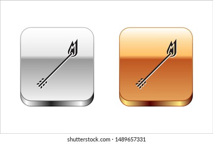 Black Flame arrow icon isolated on white background. Hipster arrow icon. Silver-gold square button. Vector Illustration