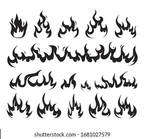 Black flame fire isolated set collection. Vector flat graphic design isolated illustration