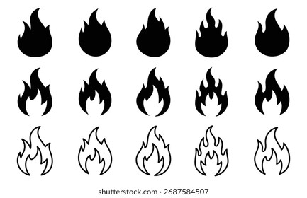 Icono negro de la llama en un fondo blanco. Ilustración vectorial