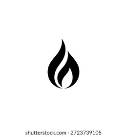 Icono negro de la llama en un fondo blanco que simboliza el fuego o la energía térmica