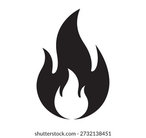 A black flame icon on white.