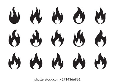 Schwarze Flamme Symbol-Set, minimale Feuer Silhouetten Kollektion