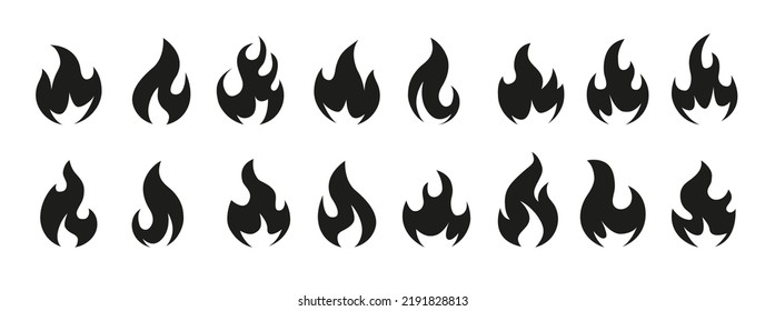 Black flame icons - Collection of fire and flames design elements on white background