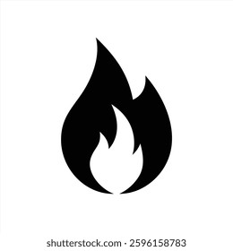 A black flame symbol rises against a plain white background. The design features sharp edges and curves, representing fire in a minimalistic style commonly used in graphics.