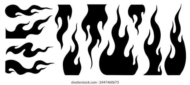 Black Flame vector collection,Isolate Fire tattoo elements desig dacorate, Hot rod  