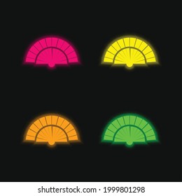 Black Flamenco Fan four color glowing neon vector icon