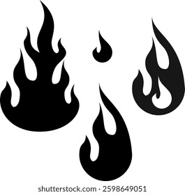 black flames vector icon set
