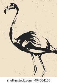 Black flamingo. hand drawn design element on textured background. Grunge design. Vector illustration.