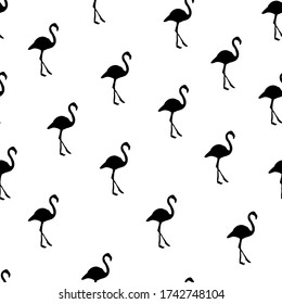 Black Flamingo Pattern on White Background