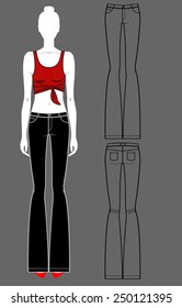 black flared jeans , front and back