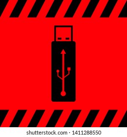 Black flash drive on red background, vector illustration for design.
