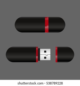 Black Flash Drive template USB open and closed memory eps 10 vector