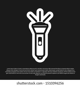 Black Flashlight icon isolated on black background.  Vector Illustration