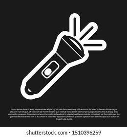 Black Flashlight icon isolated on black background.  Vector Illustration