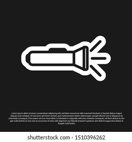 Black Flashlight icon isolated on black background.  Vector Illustration