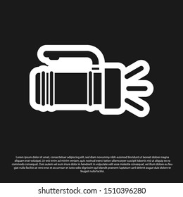 Black Flashlight icon isolated on black background. Tourist flashlight handle.  Vector Illustration