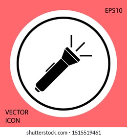 Black Flashlight icon isolated on red background. White circle button. Vector Illustration