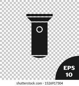 Black Flashlight icon isolated on transparent background.  Vector Illustration