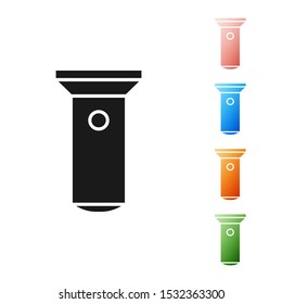 Black Flashlight icon isolated on white background. Set icons colorful. Vector Illustration