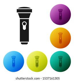 Black Flashlight icon isolated on white background. Set icons colorful circle buttons. Vector Illustration