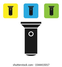 Black Flashlight icon isolated on white background. Set of colorful square icon buttons. Vector Illustration