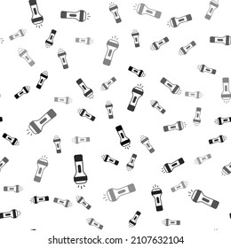 Black Flashlight icon isolated seamless pattern on white background.  Vector