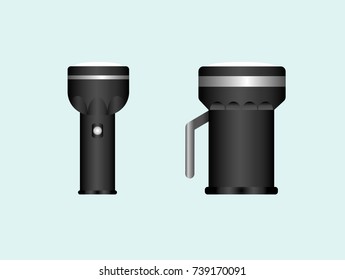 Black flashlight on light blue background. Vector illustration design. EPS10