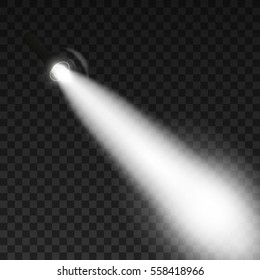 Black flashlight on transparent background. Light effect. Vector illustration.