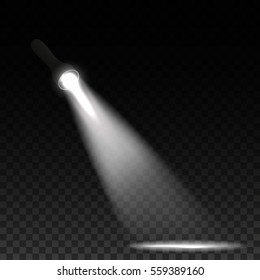 Black flashlight on transparent background. Light effect. Vector illustration.