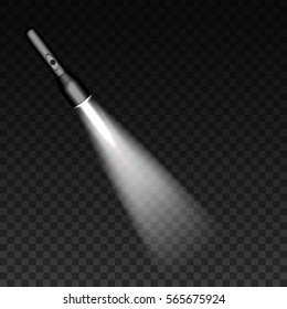 Black flashlight on transparent background. Light effect. Vector illustration.