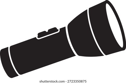 Black flashlight with white outlines on plain white background