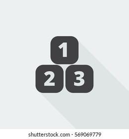 Black flat 123 Blocks icon with long shadow on white background