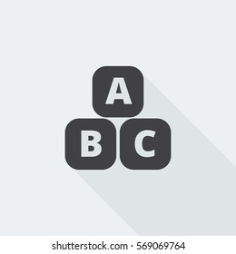 Black flat Abc Blocks icon with long shadow on white background