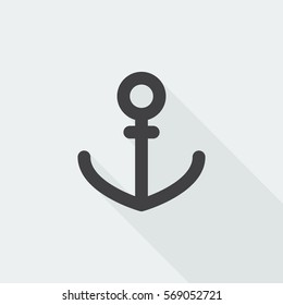 Black flat Anchor icon with long shadow on white background